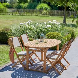 PROMO - 11% Salon de jardin en bois massif acacia massif FSC et textilène 4 places Acacia Marron BERAH GETAH