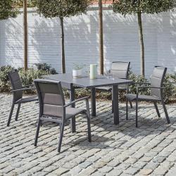 CODE BFRIDAY10, -10% sur Salon de jardin en bois massif aluminium extensible 4/8 places, Aluminium, Gris, H76 cm L90 l90 cm BERAH GETAH
