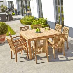 CODE BFRIDAY10, -10% sur Salon de jardin en bois massif teck massif 8 places, Teck brut, Naturel, H75 cm L140 l140 cm BERAH GETAH