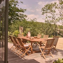 CODE BFRIDAY10, -10% sur Salon de jardin en bois massif teck huilé massif extensible 8/10 places, Teck huilé, Marron, H75 cm L180 l100 cm BERAH GETAH