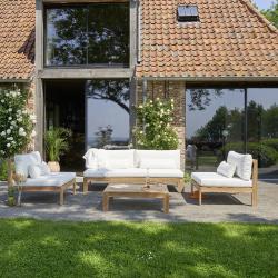 CODE BFRIDAY10, -10% sur Salon de jardin en bois massif teck massif blanc, Teck, Naturel, H77 cm L94 l205 cm BERAH GETAH