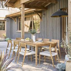 CODE BFRIDAY10, -10% sur Salon de jardin en bois massif teck massif et cordage beige 8 places, Teck, Naturel, H75 cm L200 l100 cm BERAH GETAH