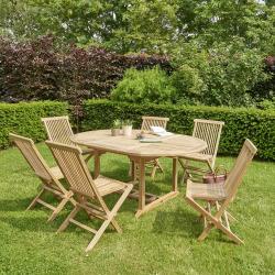CODE BFRIDAY10, -10% sur Salon de jardin en bois massif teck massif extensible 6/8 places, Teck, Naturel, H75 cm L120 l120 cm BERAH GETAH