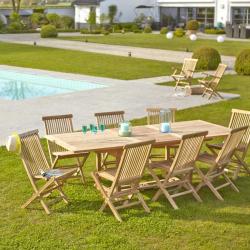 CODE BFRIDAY10, -10% sur Salon de jardin en bois massif teck massif extensible 8/10 places, Teck, Naturel, H75 cm L180 l100 cm BERAH GETAH