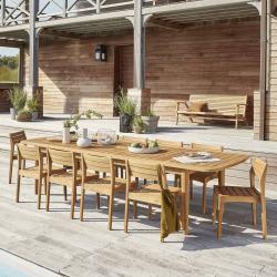 CODE BFRIDAY10, -10% sur Salon de jardin en bois massif teck recyclé extensible 10/12 places, Teck recyclé, Naturel, H75 cm L270 l110 cm BERAH GETAH