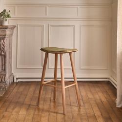 CODE BFRIDAY10, -10% sur Tabouret en bois massif teck massif assise velours cotelé 75 cm, Teck, Naturel, H77 cm L48 l35 cm BERAH GETAH