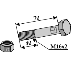 Boulon M16x2 x 70 pour broyeur KVERNELAND adaptable