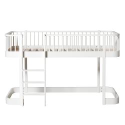 Lit mezzanine mi-haut Wood avec échelle face - Blanc - Oliver Furniture