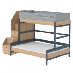 Lit familial superposé escalier Popsicle - Chêne/Blueberry Flexa Popsicle
