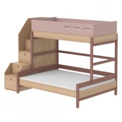 Lit familial superposé escalier Popsicle - Chêne/Cherry Flexa Popsicle