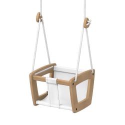 Balançoire Bébé et Junior Cuir Blanc - Chêne - Lillagunga