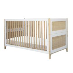 Lit bébé évolutif cèdre et rotin Océania 70x140cm - Blanc Théo