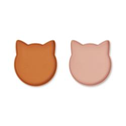 Set de 2 Assiettes plates Chat Marty - Moutarde/Rose - Liewood